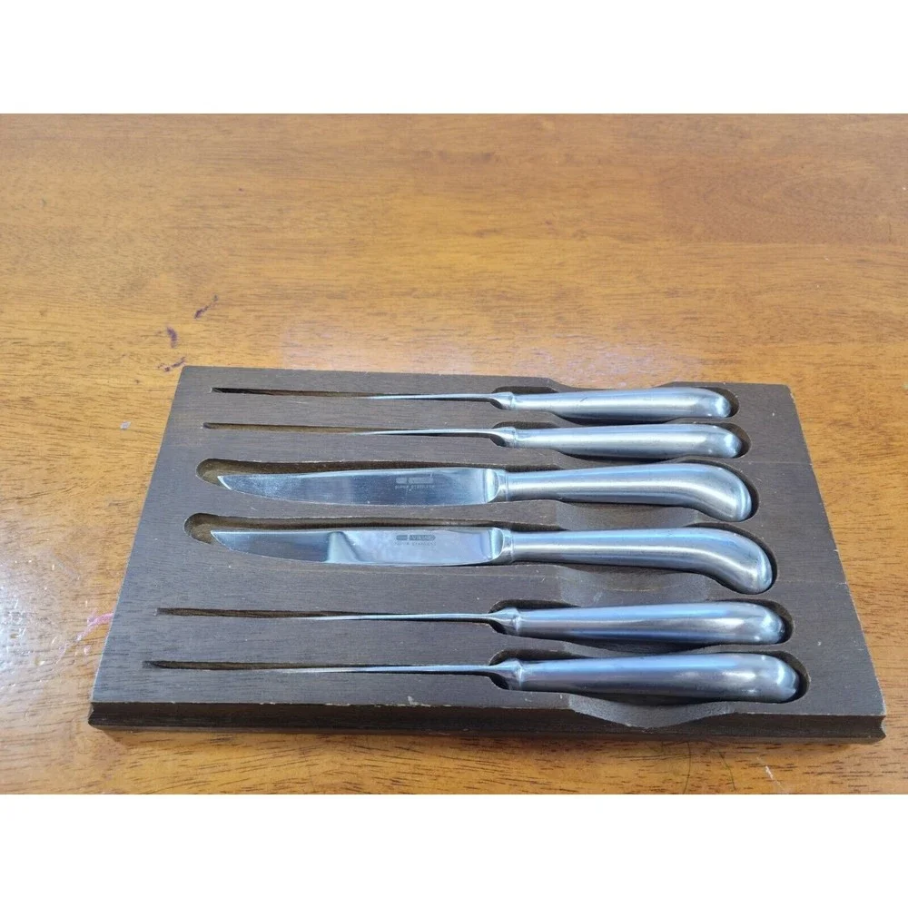 6 Viking Super‎ Stainless Steel Handcrafted Knives Curved Arched Handles w/Box
